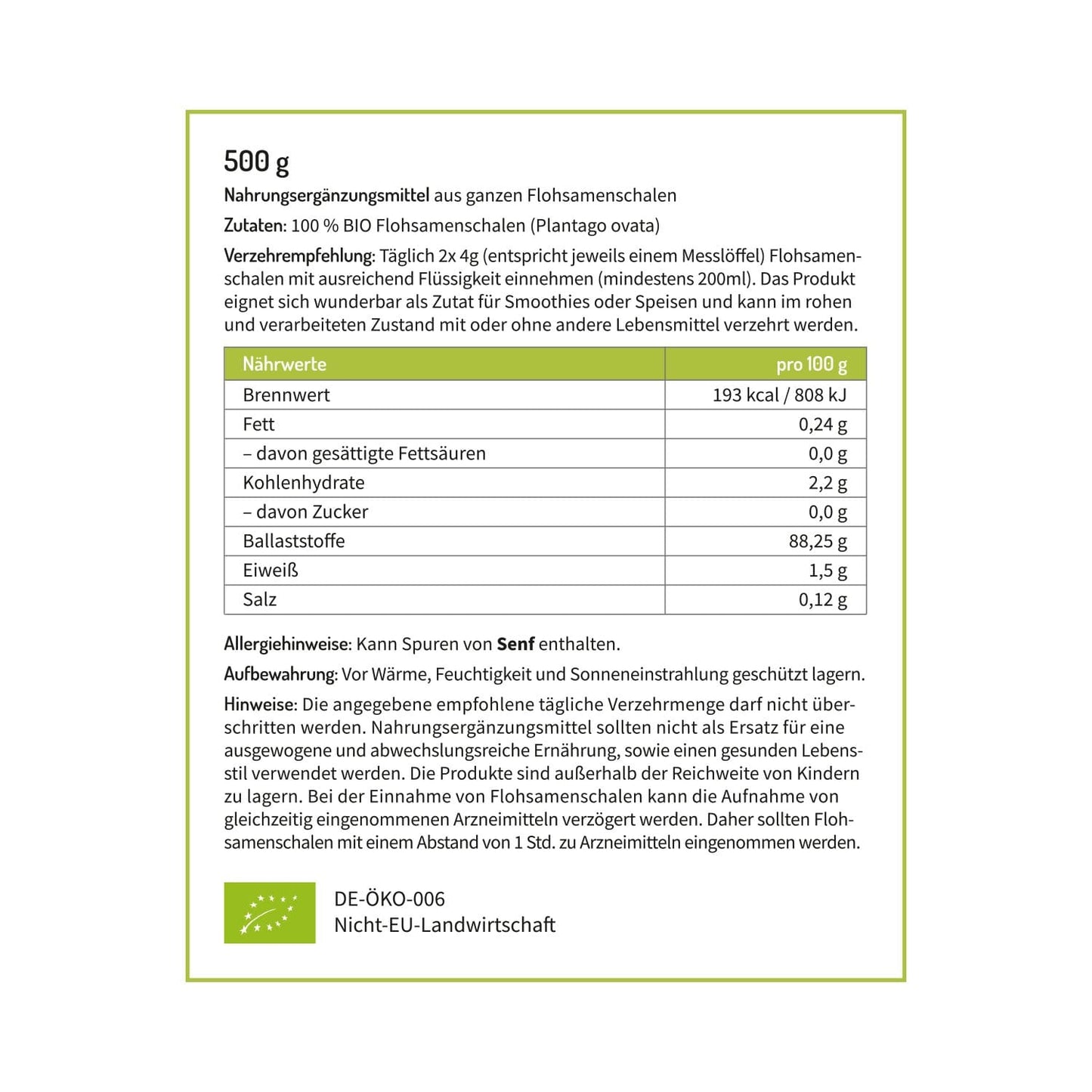 BIO Flohsamenschalen, naturbelassen und ballaststoffreich - vegan