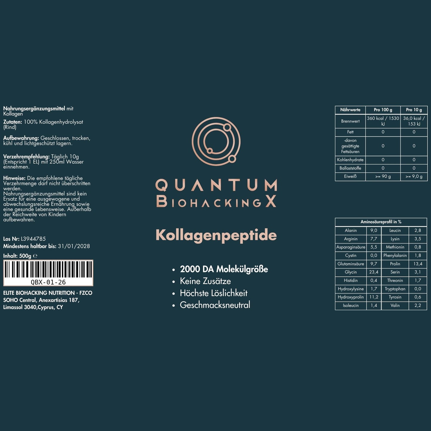 Kollagenpeptide 2000 DA Molekülgröße - 500g