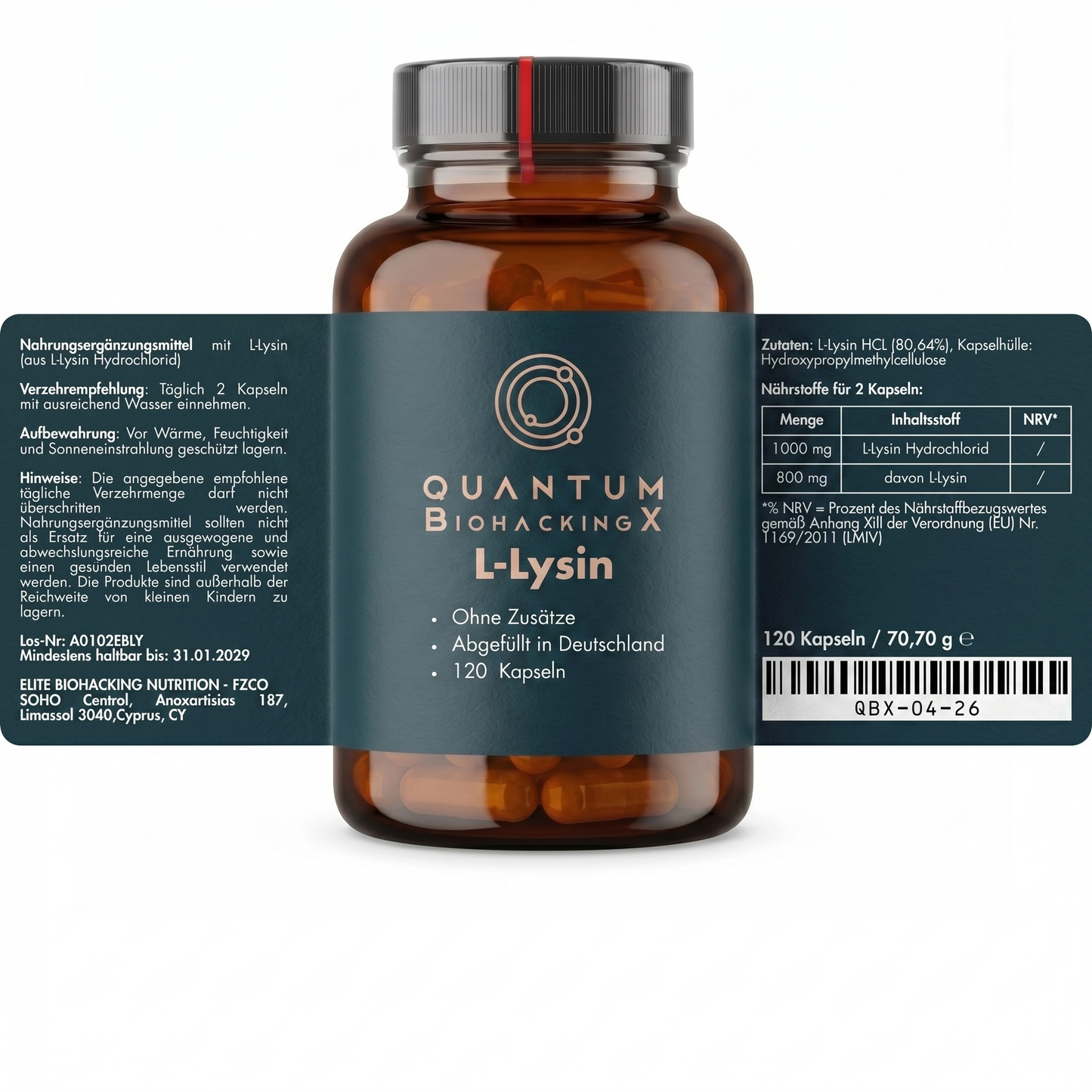 L-Lysin (1.000mg) - Ohne Zusätze - 120 Kapseln