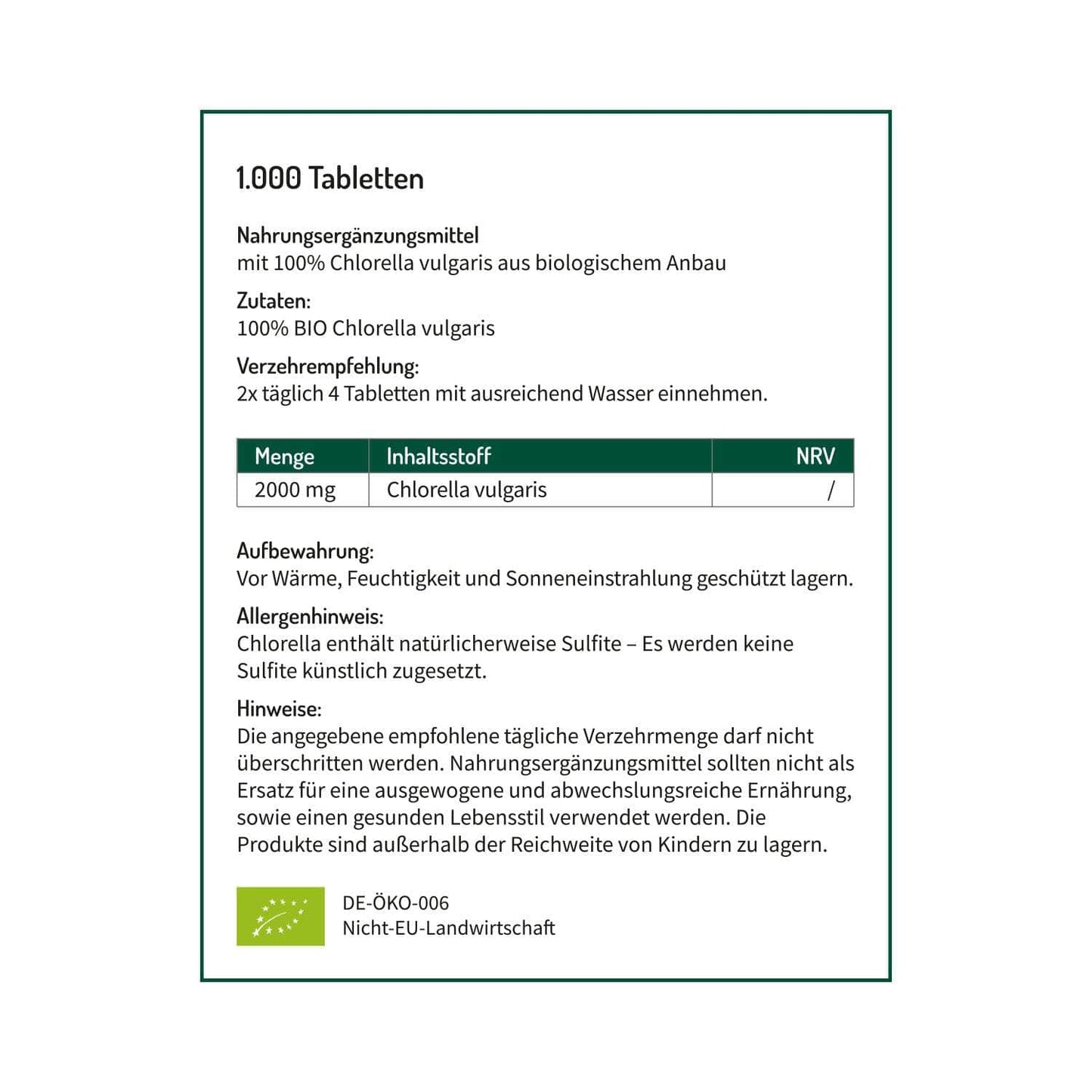 BIO Chlorella Tabletten aus Chlorella vulgaris - vegan