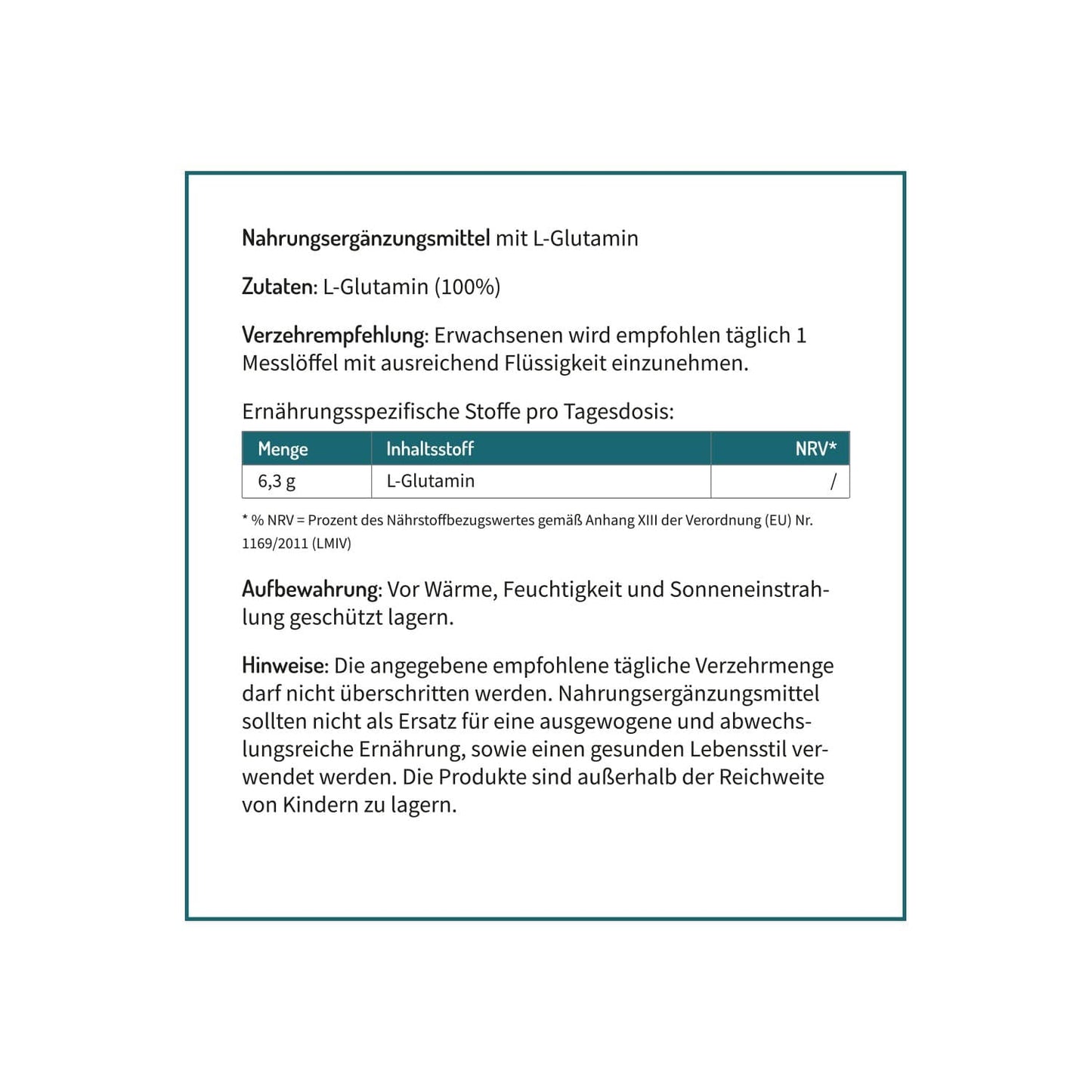 L-Glutamin Pulver, hochdosiert - 500g - vegan