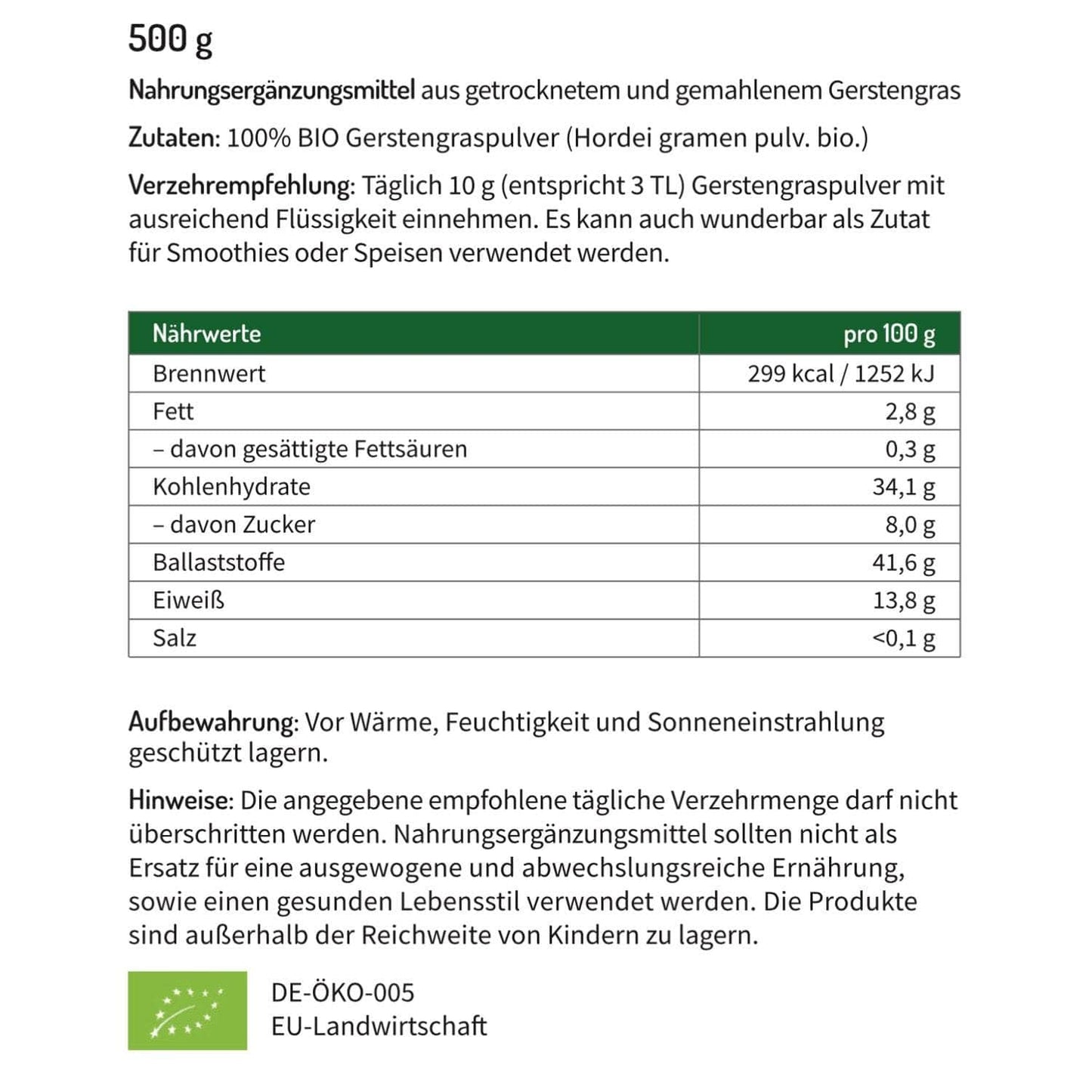 BIO Gerstengras Pulver in reiner und geprüfter Qualität - vegan