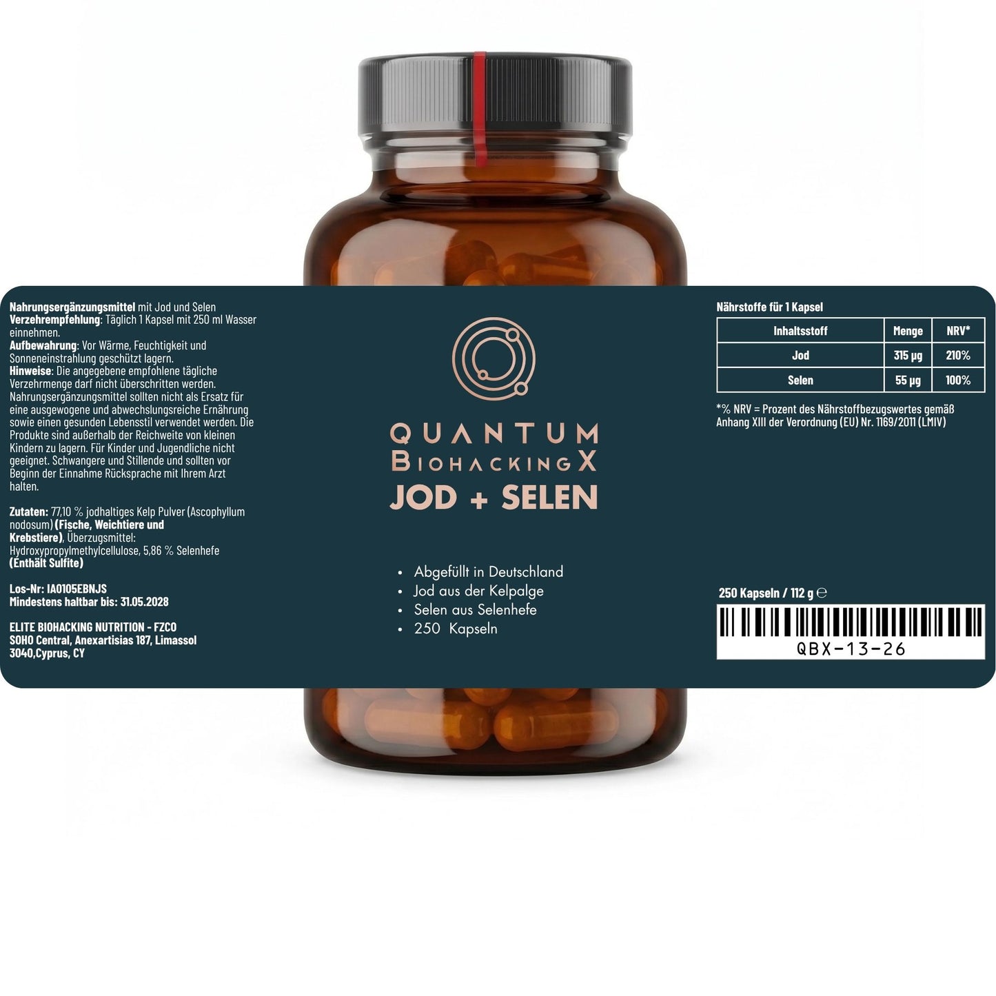 Jod (Kelp Alge) + Selen (Selenhefe) - 250 Kapseln