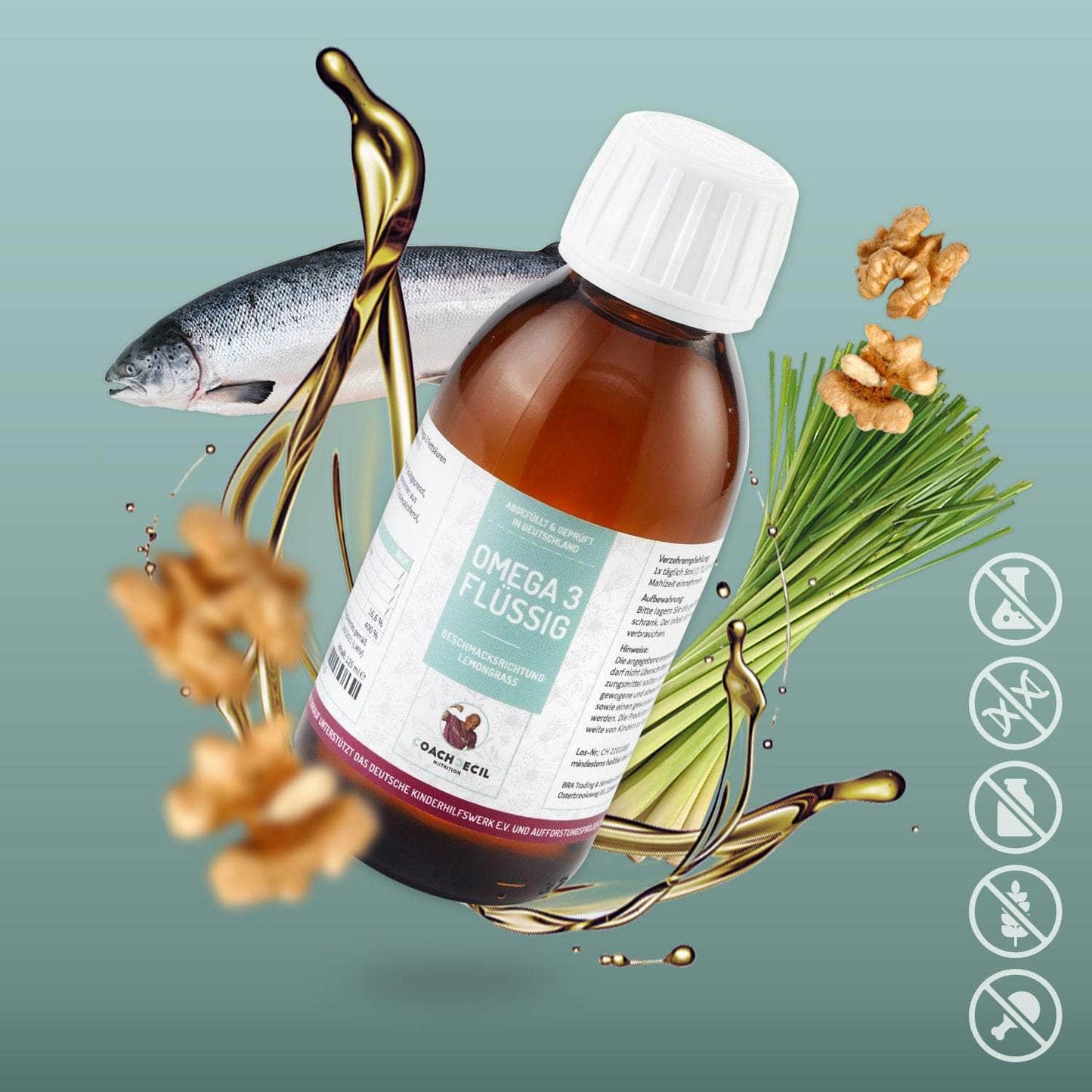 Omega 3 flüssig mit Vitaminen und Antioxidantien - Geschmack: Lemongrass