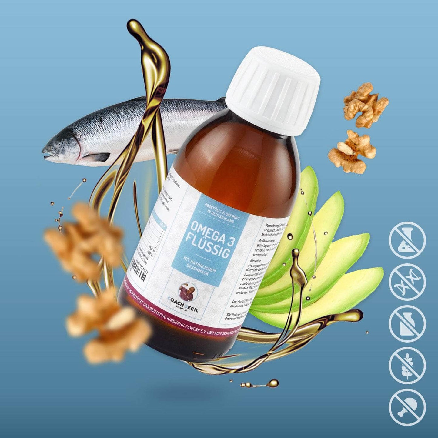 Omega 3 flüssig mit Vitaminen und Antioxidantien - Geschmack: natürlich