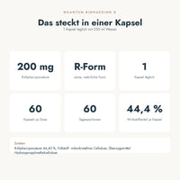 R-Alpha-Liponsäure: das steckt in einer Portion (Nährstoffe, Zutaten)